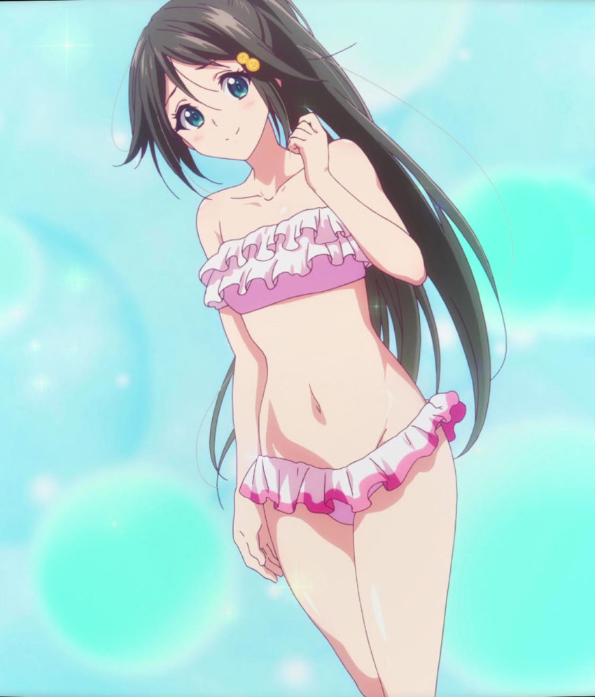 anime bikini breasts izumi_reina musaigen_no_phantom_world pink_swimsuit reina_izumi small_breasts smile strapless strapless_bikini strapless_swimsuit swimsuit tagme
