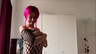 Cyber Girl In Fishnet Outfit Rubs And Toys Her Pussy Until She Comes
