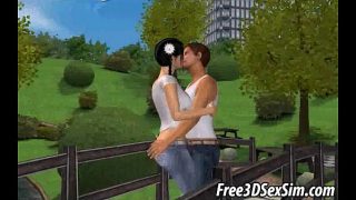 Sexy 3D brunette sucks and fucks in the park