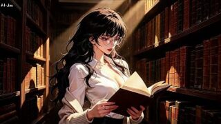 Gap Moe glasses beautiful woman , the private study session in the library.Super temptation. AI generated
